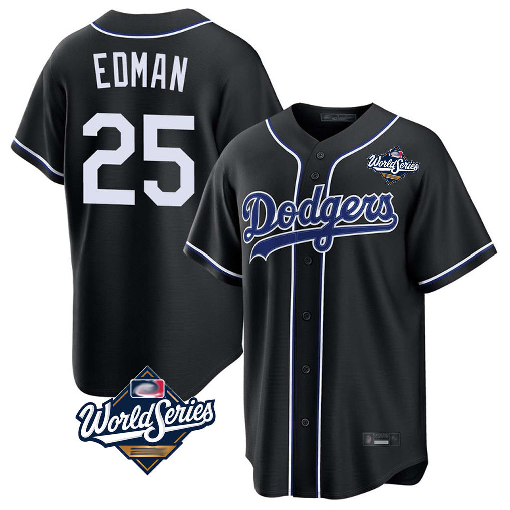 LA.Dodgers #25 Tommy Edman Player Black World Series Carbon Limited Home Gdoa Stitched Jerseys