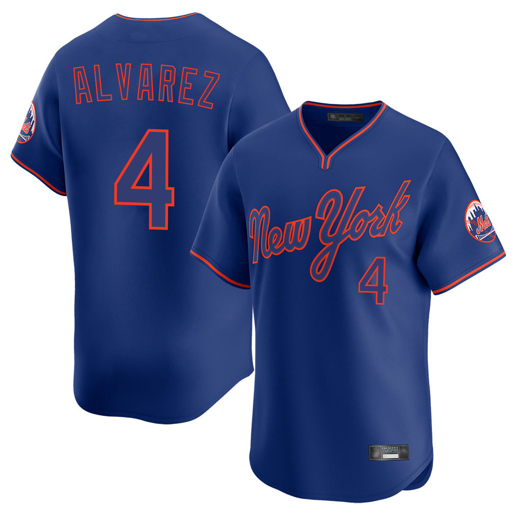 NY.Mets #4 Francisco Alvarez Player Royal T-shirt Home Limited Elite Stitched Jerseys