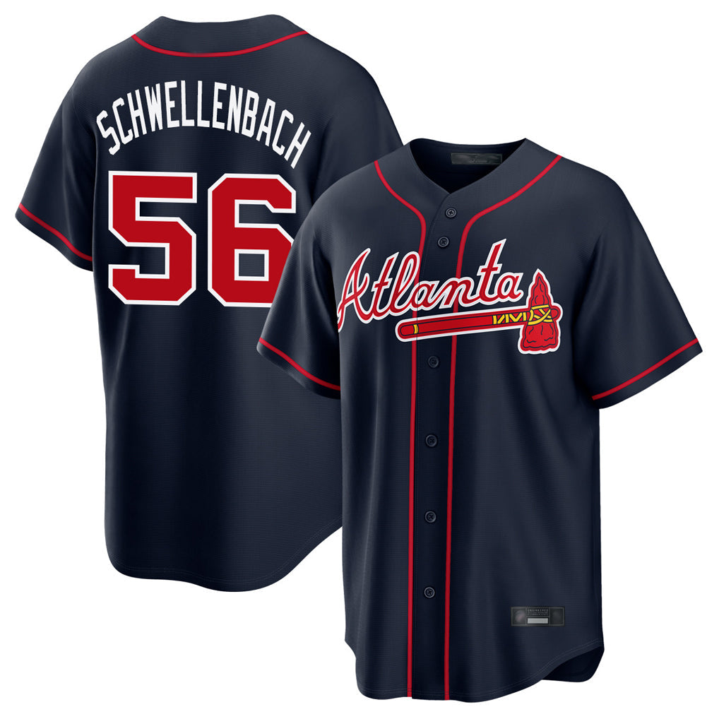 A.Braves #56 Spencer Schwellenbach Player Navy Home Game Gdoa Stitched Jerseys