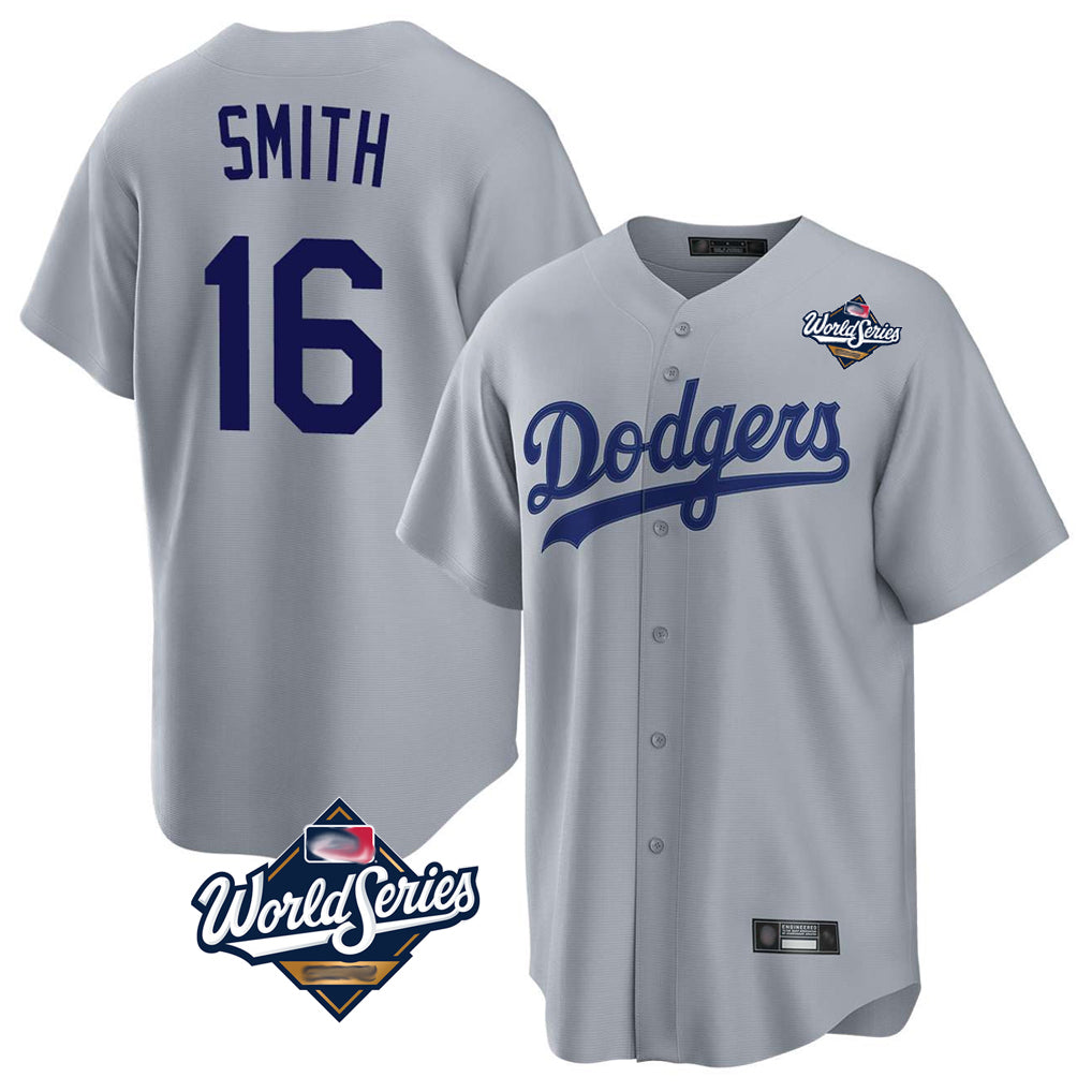 LA.Dodgers #16 Will Smith Player Gray World Series Game Gdoa Stitched Jerseys