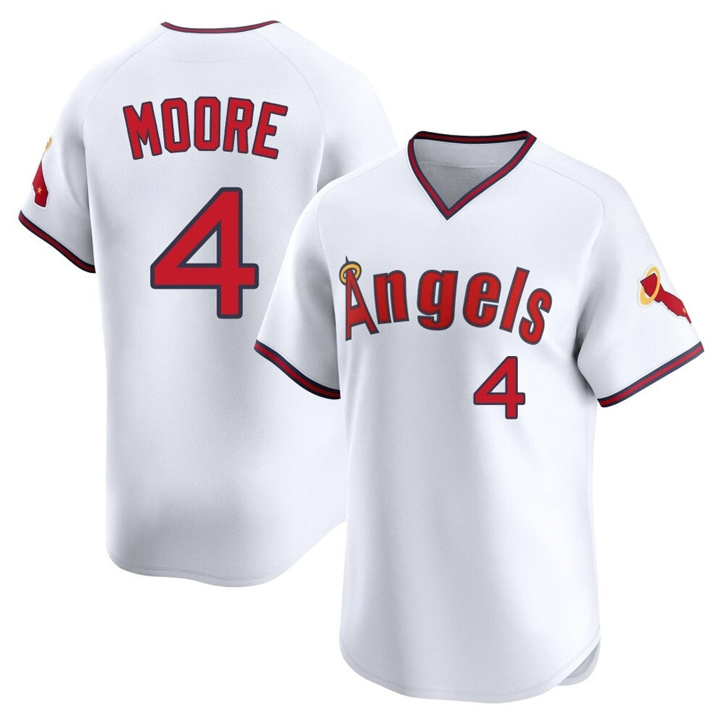 LA.Angels #4 Christian Moore Player White T-shirt Home Limited Gdoa Stitched Jerseys