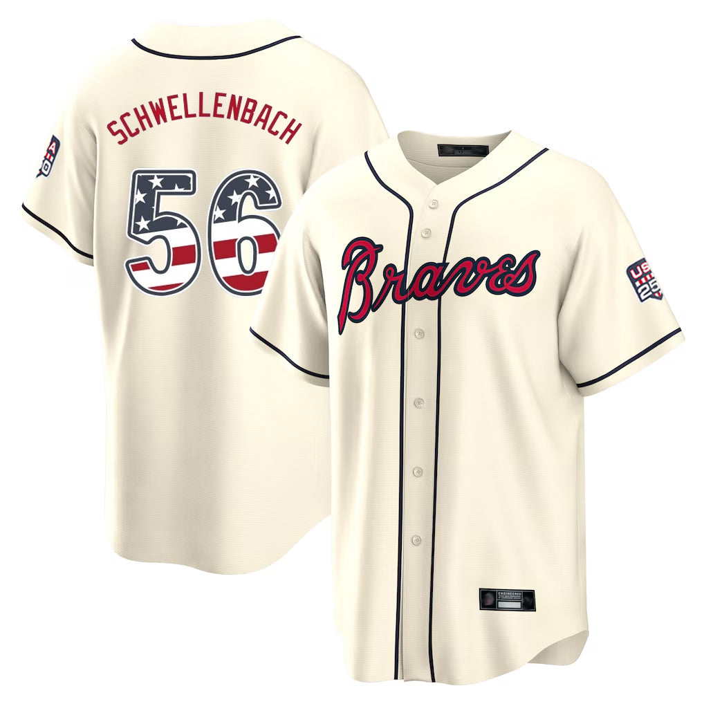 A.Braves #56 Spencer Schwellenbach Player Cream USA 250 Fourth Of July Limited Home Game Gdoa250Ys Stitched Jerseys