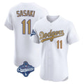 LA.Dodgers #11 Roki Sasaki Player Gold World Series Meet Limited Elite Home Gdoa Stitched Jerseys