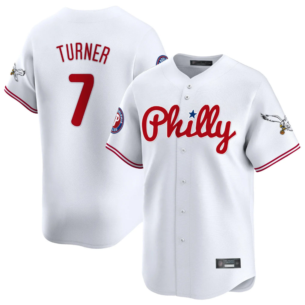 P.Phillies #7 Trea Turner Player White Phillies & Eagles Vapor Premier Limited Stitched Jerseys