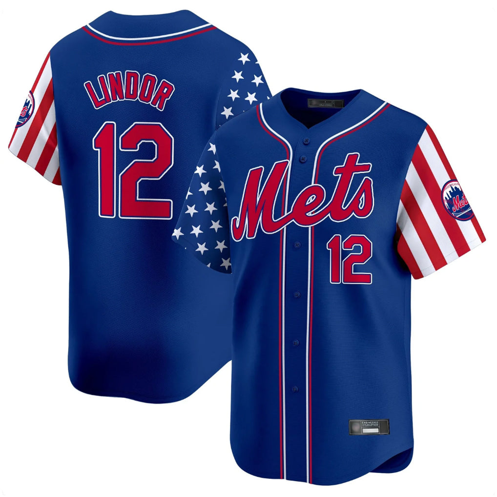 NY.Mets #12 Francisco Lindor Player Royal 2025 Independence Day Vapor Premier Limited  Stitched Jerseys