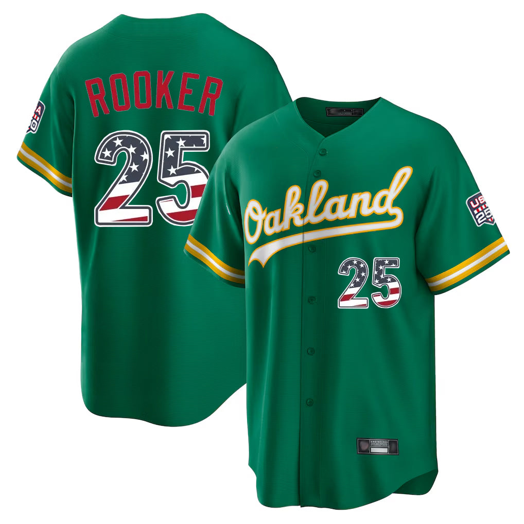 Athletics #25 Brent Rooker Player Kelly Green USA 250 Fourth of July Home Game Gdoa250Ys Stitched Jerseys