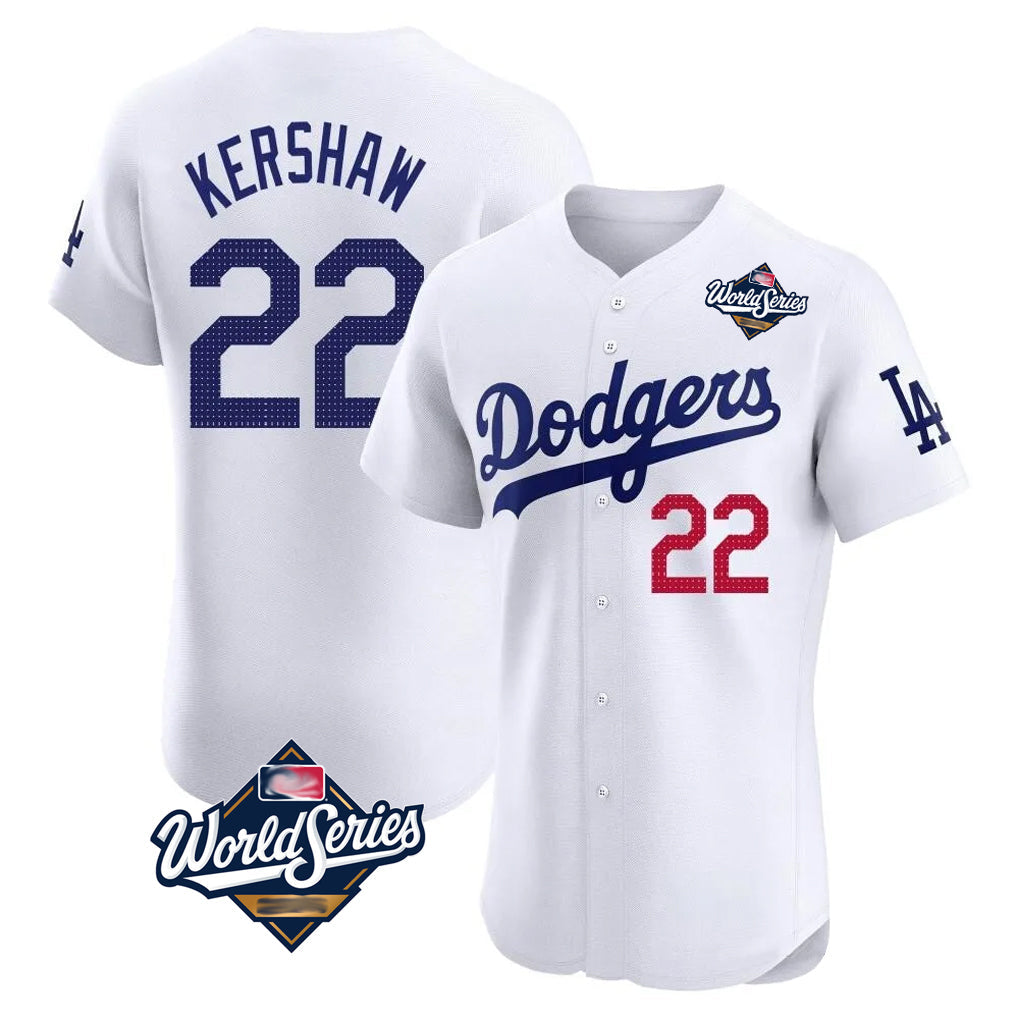 LA.Dodgers #22 Clayton Kershaw Player White World Series Limited Elite Gdoa Stitched Jerseys