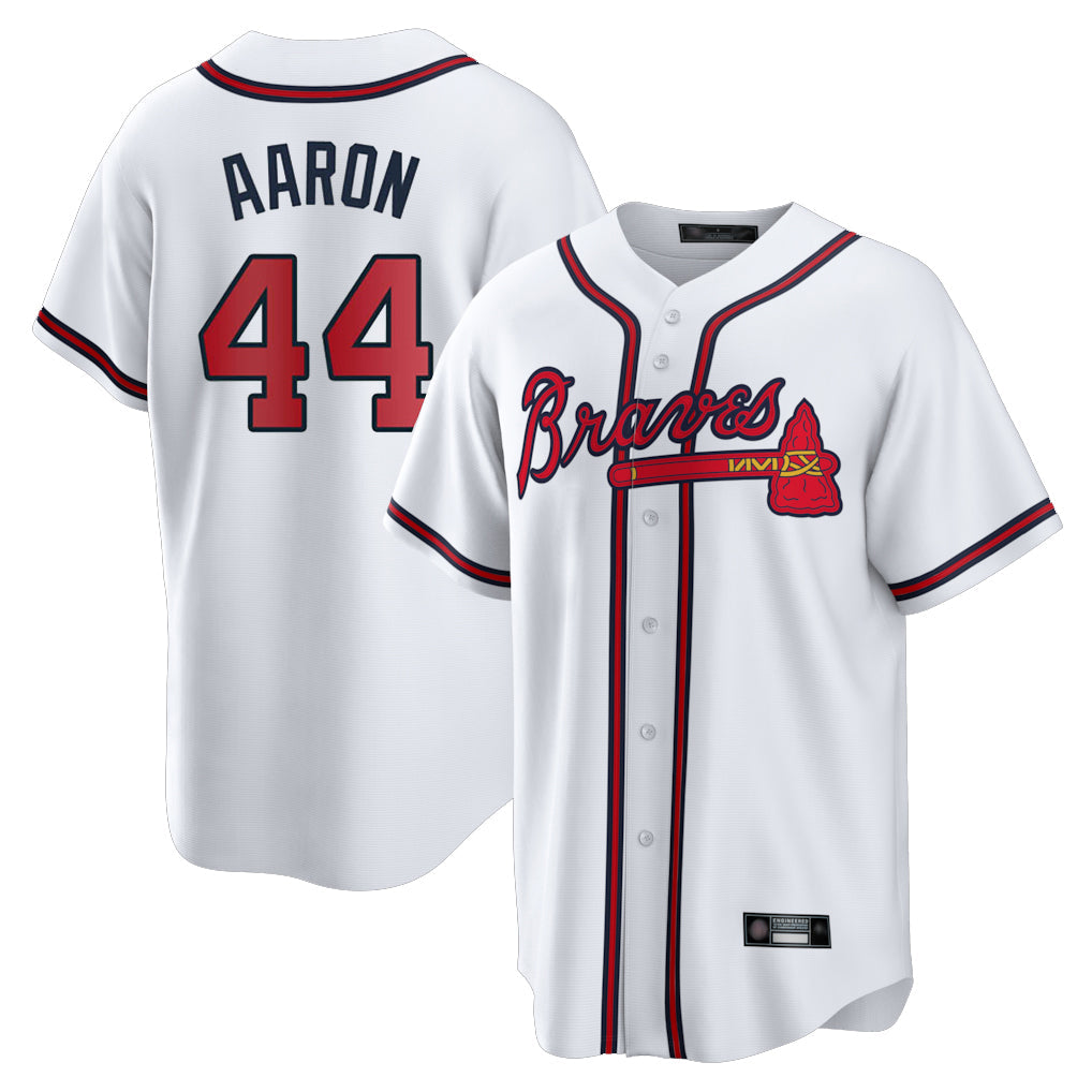 A.Braves #44 Hank Aaron Player White Home Game Gdoa Stitched Jerseys