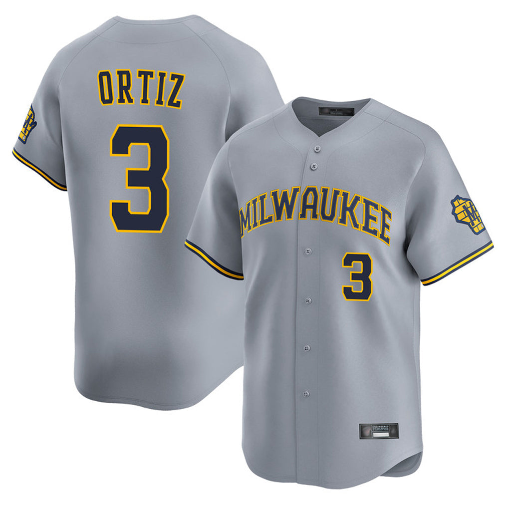 M.Brewers #3 Joey Ortiz Player Gray Home Limited Gdoa Stitched Jerseys