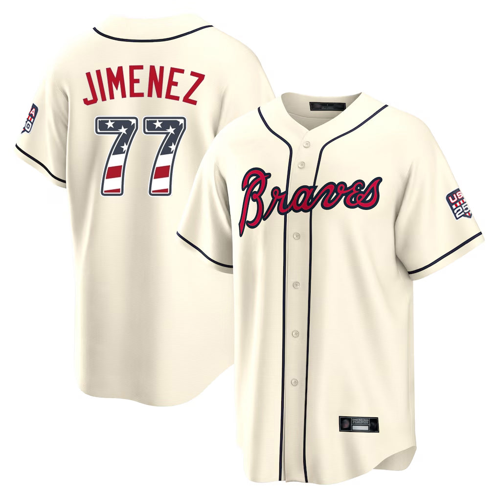 A.Braves #77 Joe Jimenez Player Cream USA 250 Fourth Of July Limited Home Game Gdoa250Ys Stitched Jerseys