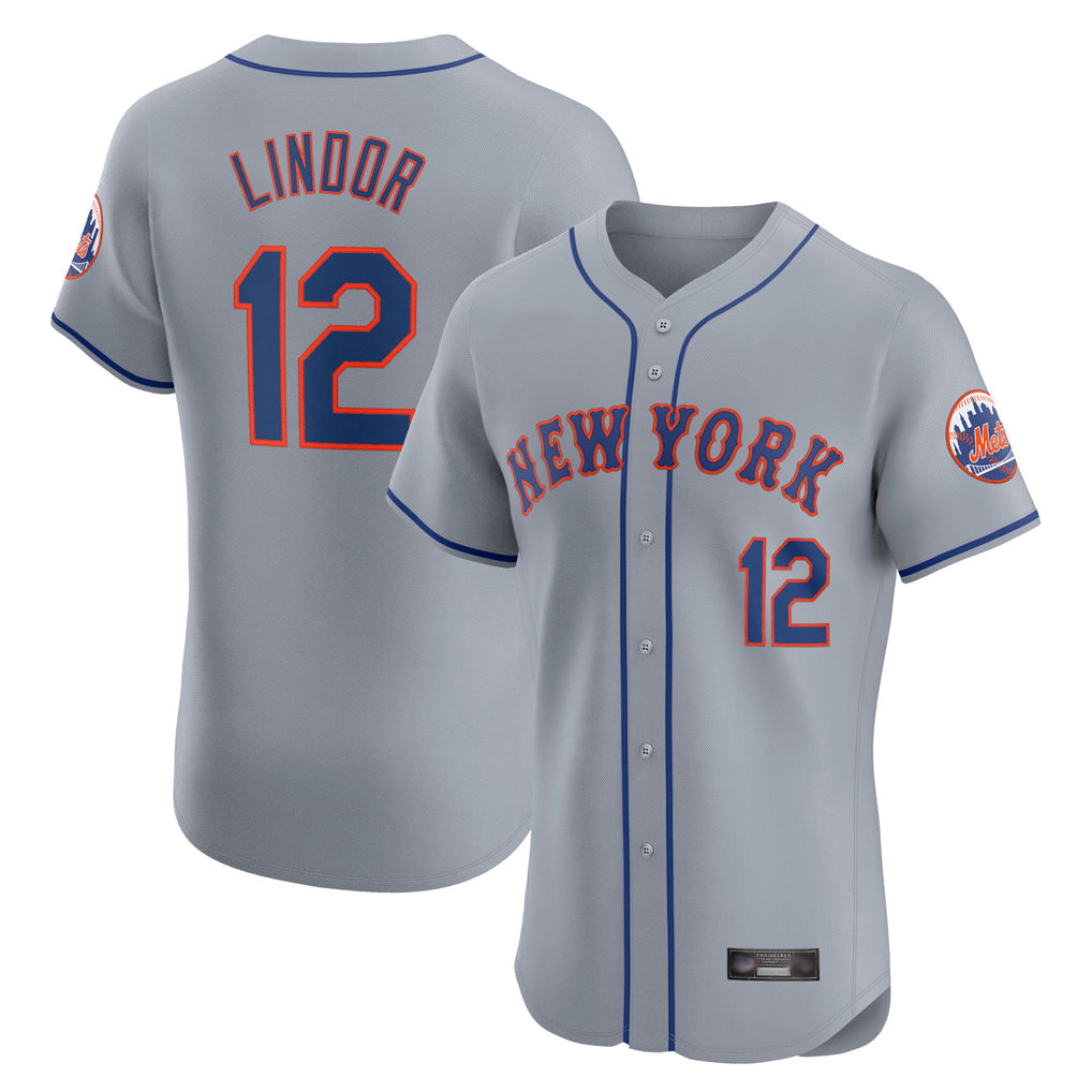 NY.Mets #12 Francisco Lindor Player Gray Road Limited Elite Home Gdoa Stitched Jerseys