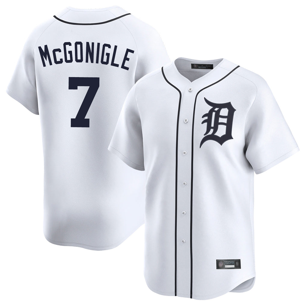 D.Tigers #7 Kevin McGonigle Player White Home Limited Gdoa Stitched Jerseys