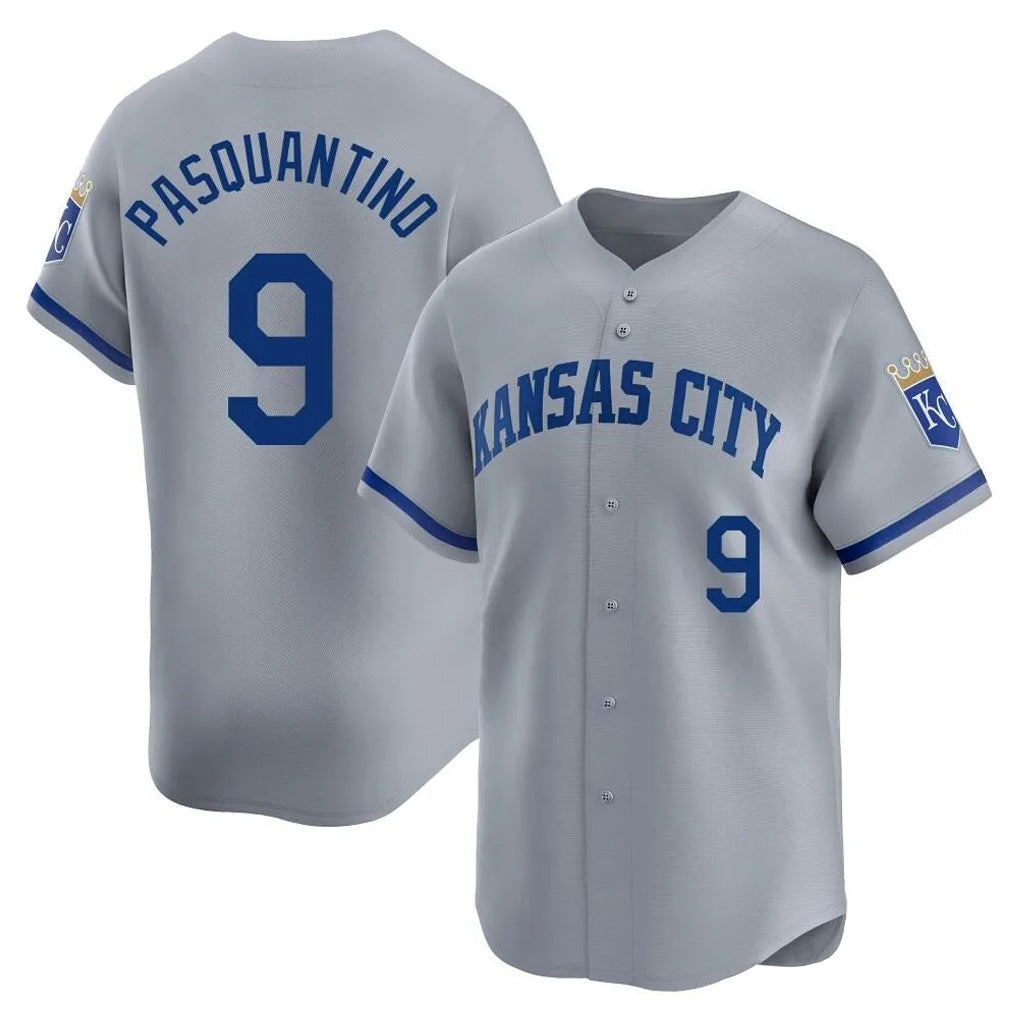 KC.Royals #9 Vinnie Pasquantino Player Gray Limited Home Gdoa Stitched Jerseys