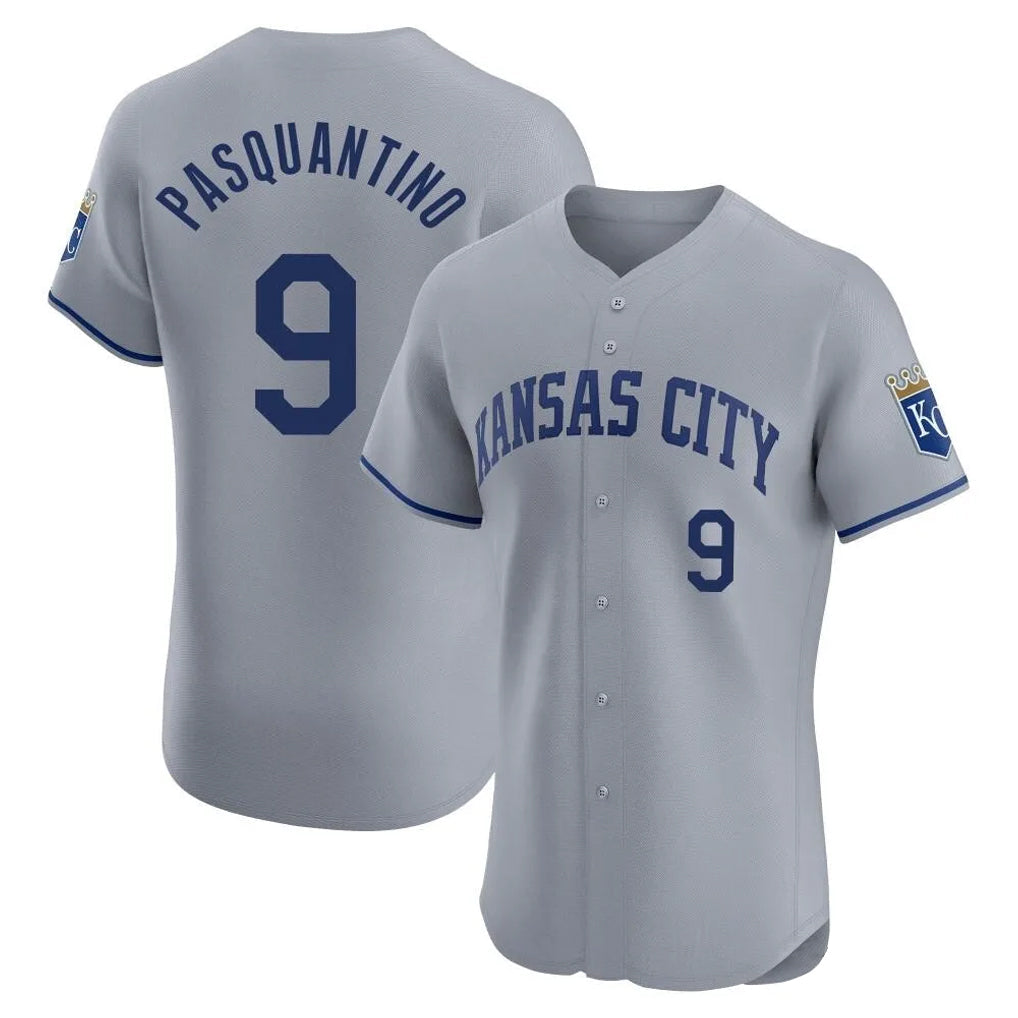 KC.Royals #9 Vinnie Pasquantino Player Gray Limited Elite Home Gdoa Stitched Jerseys