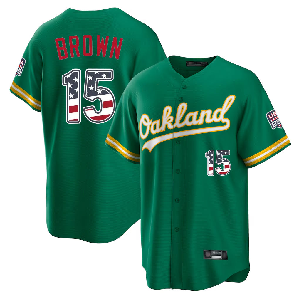 Athletics #15 Seth Brown Player Kelly Green USA 250 Fourth of July Home Game Gdoa250Ys Stitched Jerseys