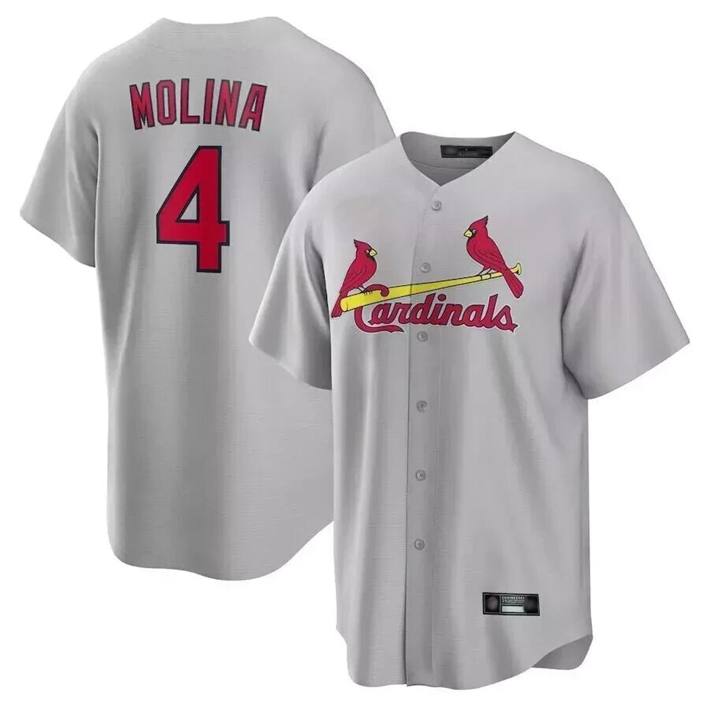 St. Louis Cardinals #4 Yadier Molina Player Gray Home Game Stitched Jerseys