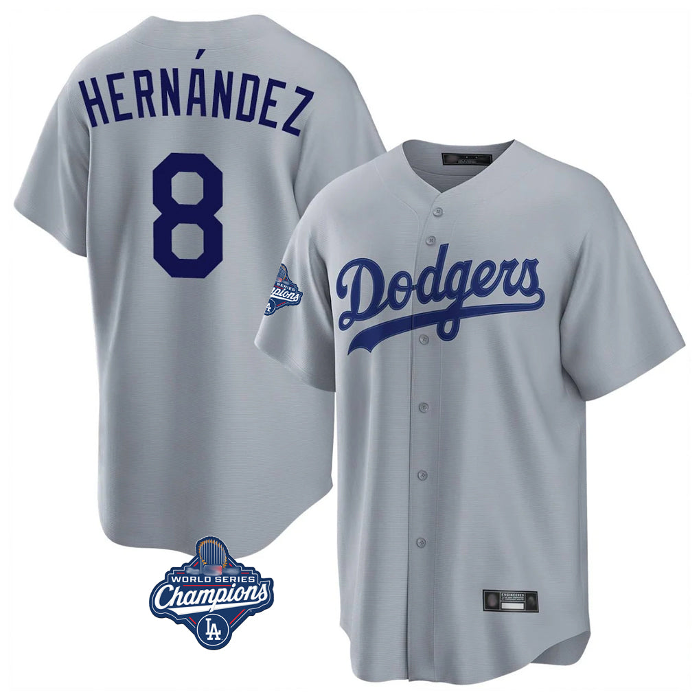 LA.Dodgers #8 Enrique Hern¨¢ndez Player Gray World Series Meet Game Gdoa Stitched Jerseys