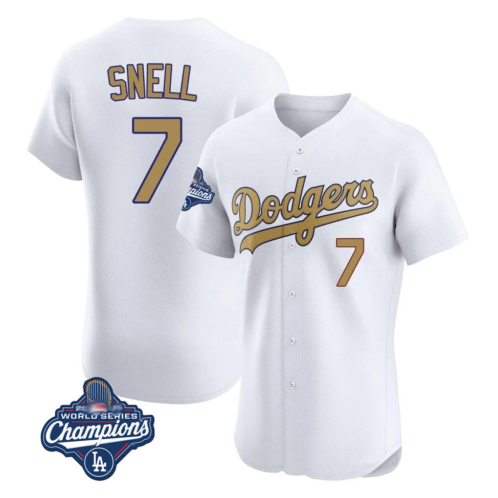 LA.Dodgers #7 Blake Snell Player Gold World Series Meet Limited Elite Home Gdoa Stitched Jerseys