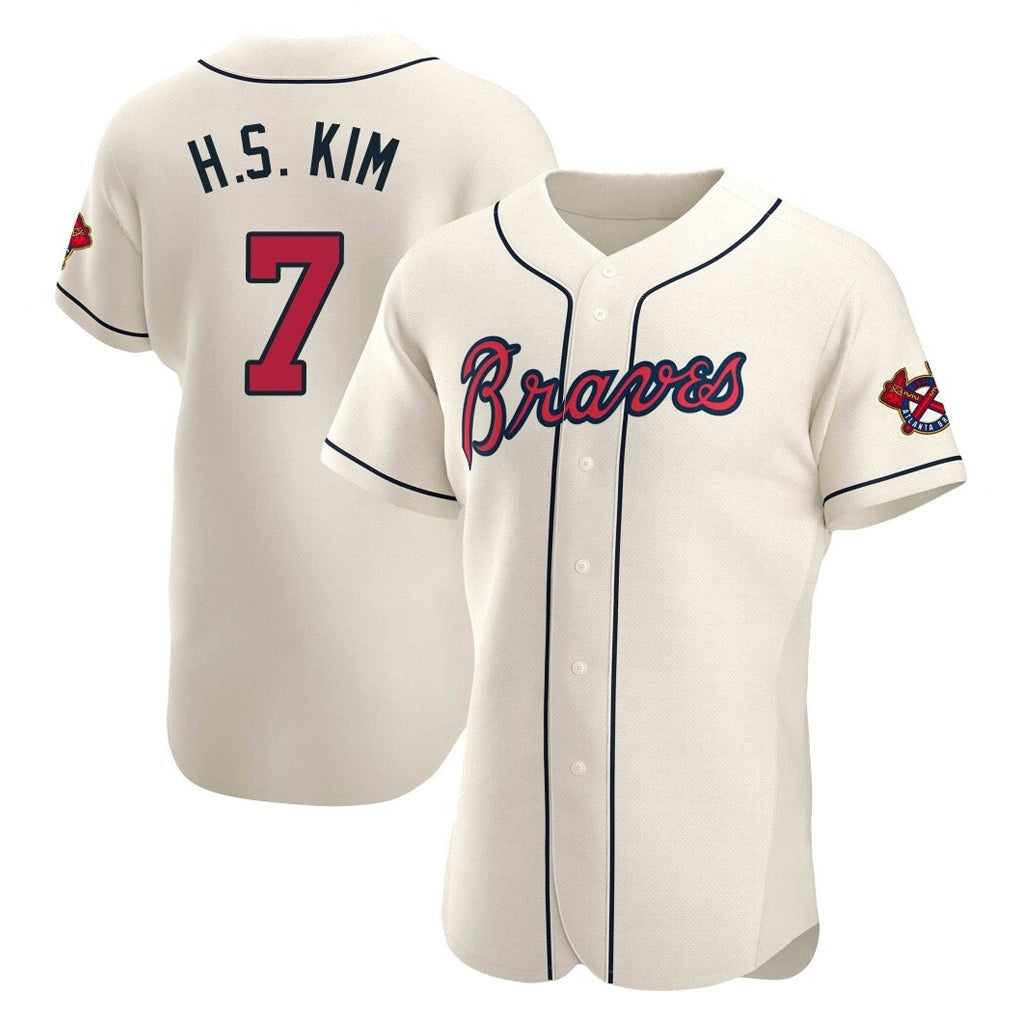 A.Braves #7 Ha-Seong Kim Player Cream Limited Elite Home Game Gdoa Stitched Jerseys