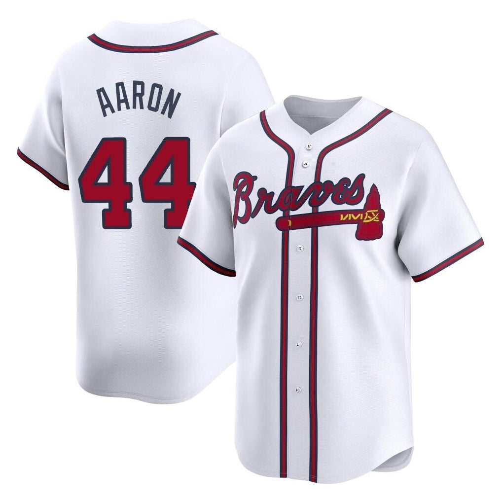 A.Braves #44 Hank Aaron Player White Limited Home Game Gdoa Stitched Jerseys