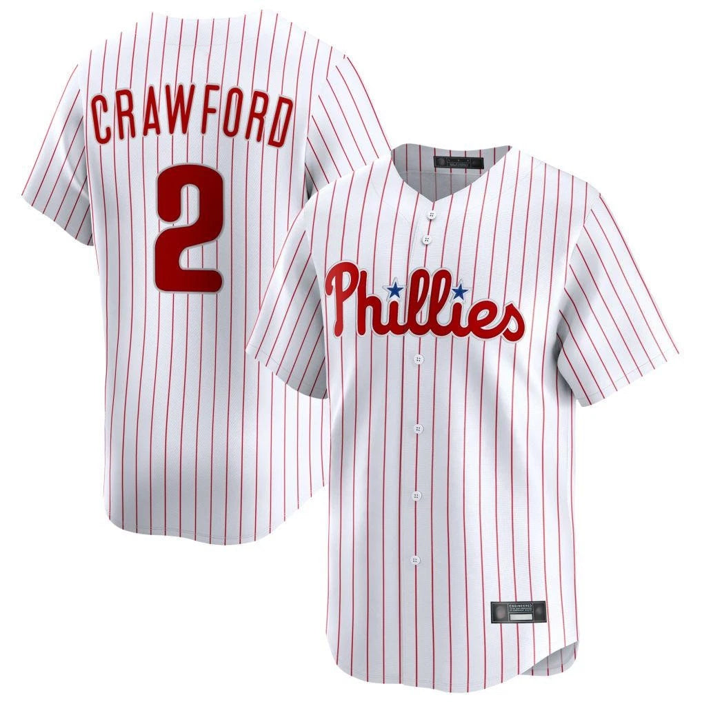 P.Phillies #2 Justin Crawford Player White Home Limited Gdoa Stitched Jerseys