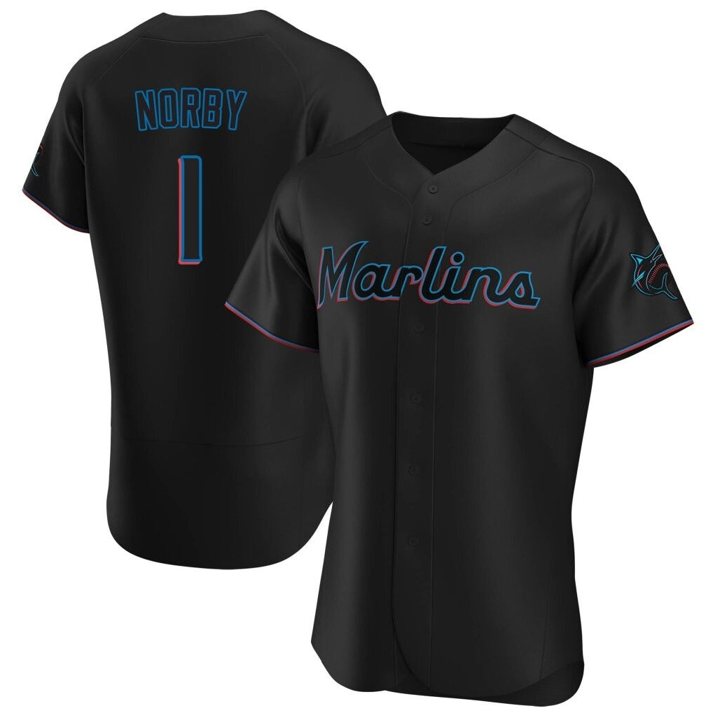 M.Marlins #1 Connor Norby Player Black Home Limited Elite Gdoa Stitched Jerseys