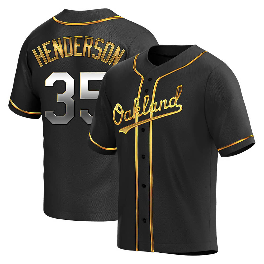 Athletics #35 Rickey Henderson Player Black Golden Replica Alternate Stitched Jersey
