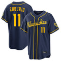 M.Brewers #11 Jackson Chourio Player Navy Home Stadium Game Gdoa Stitched Jerseys