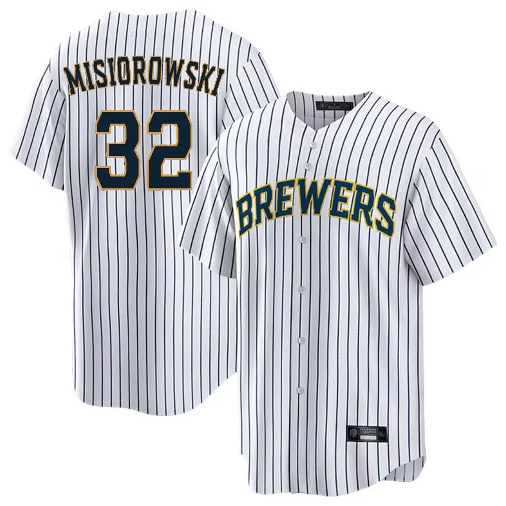 M.Brewers #32 Jacob Misiorowski Player White Stripes Home Game Gdoa Stitched Jerseys