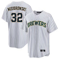 M.Brewers #32 Jacob Misiorowski Player White Stripes Home Game Gdoa Stitched Jerseys