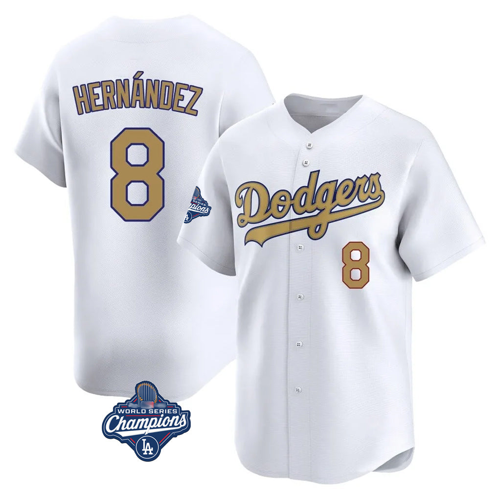 LA.Dodgers #8 Enrique Hern¨¢ndez Player Gold World Series Meet Collection Limited Home Gdoa Stitched Jerseys