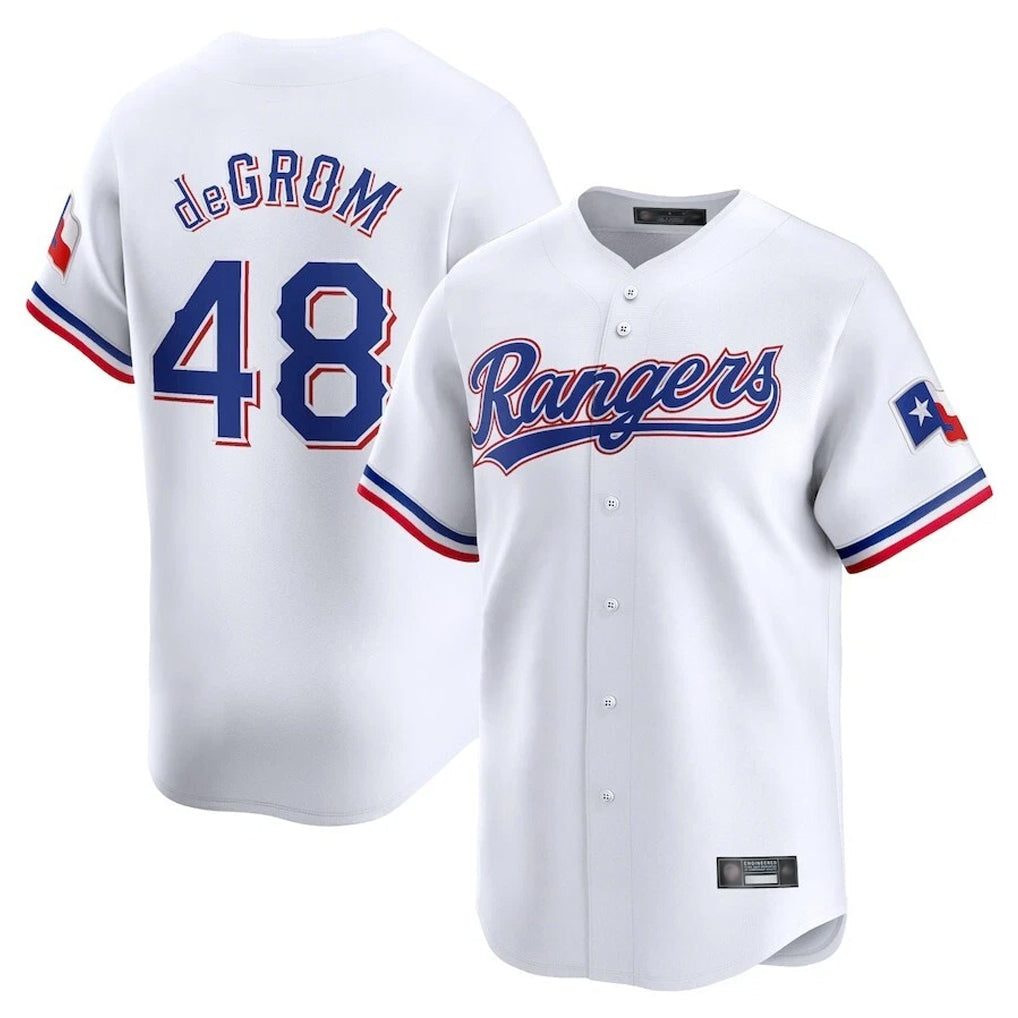 T.Rangers #48 Jacob deGrom Player White Home Limited Stitched Jerseys