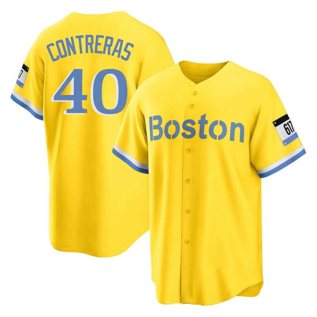 B.Red Sox #40 Willson Contreras Player Yellow Home Game Gdoa Stitched Jerseys