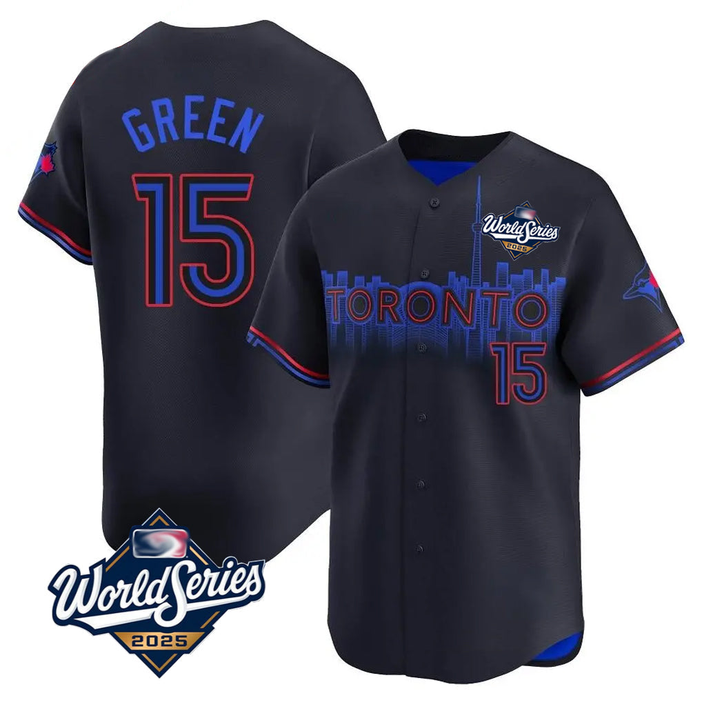T.Blue Jays #15 Chad Green Player Black&Blue 2025 World Series City Connect Gdoa Stitched Jerseys