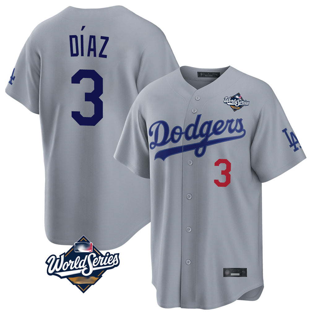 LA.Dodgers #3 Edwin D¨ªaz Player Gray World Series Game Home Gdoa Stitched Jerseys
