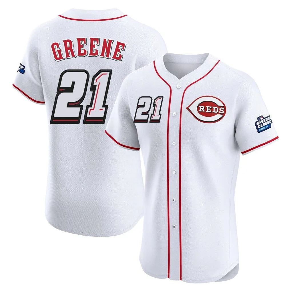 C.Reds #21 Hunter Greene Player White Speedway Classic Limited Elite Home Gdoa Stitched Jerseys
