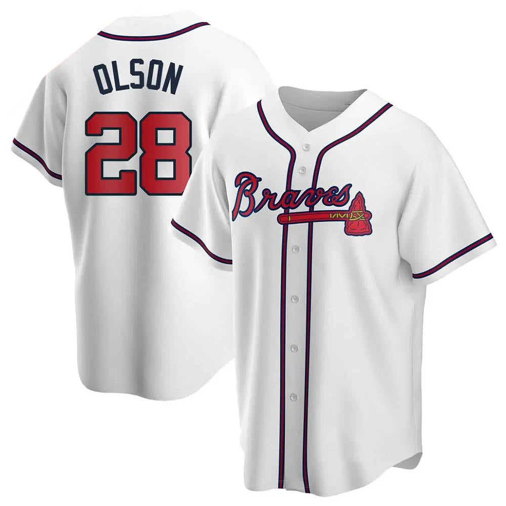 A.Braves #28 Matt Olson player White Replica Home Stitched Jerseys