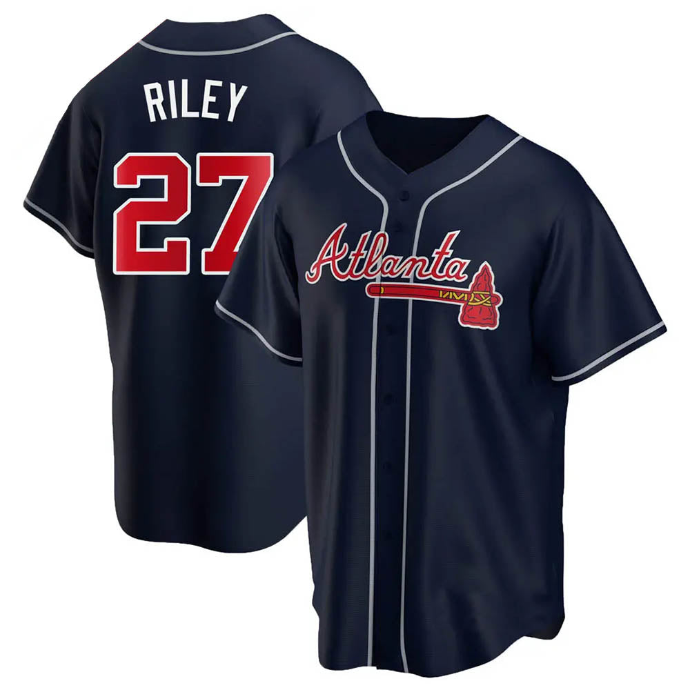 A.Braves #27 Austin Riley Player Navy Replica Alternate Stitched Jerseys