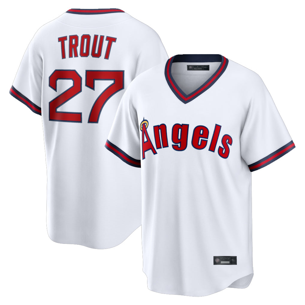 LA.Angels #27 Mike Trout Player White T-shirt Home Game Gdoa Stitched Jerseys