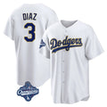 LA.Dodgers #3 Edwin D¨ªaz Player Gold White World Series Meet 2026 Collection Stadium Game Gdoa Stitched Jerseys
