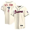 A.Braves #7 Ha-Seong Kim Player Cream USA 250 Fourth Of July Limited Home Game Gdoa250Ys Stitched Jerseys
