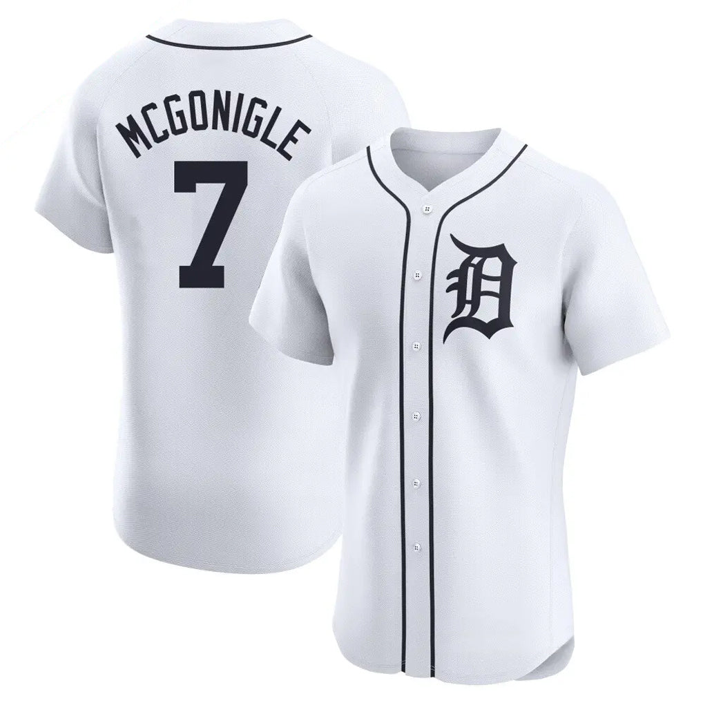D.Tigers #7 Kevin McGonigle Player White Limited Elite Home Gdoa Stitched Jerseys
