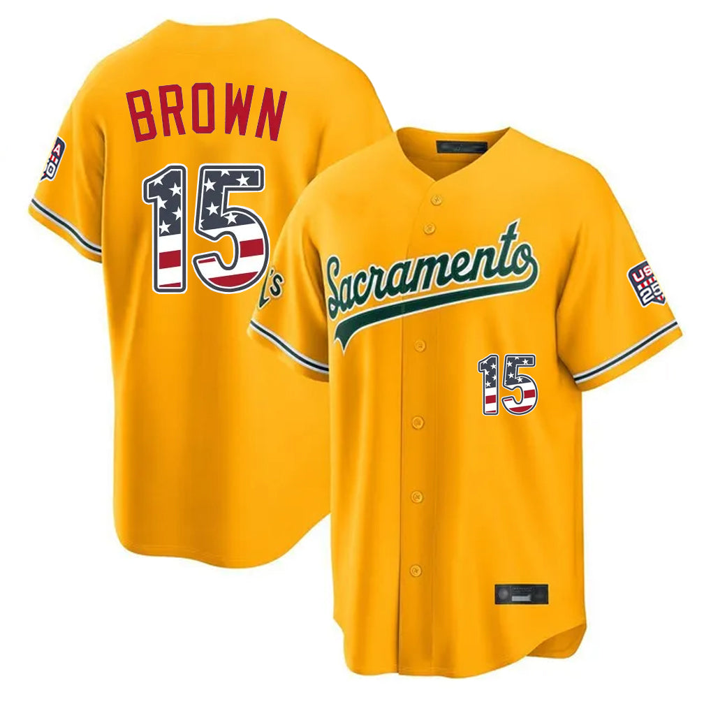 Athletics #15 Seth Brown Player Gold USA 250 Fourth of July Home Game Gdoa250Ys Stitched Jerseys