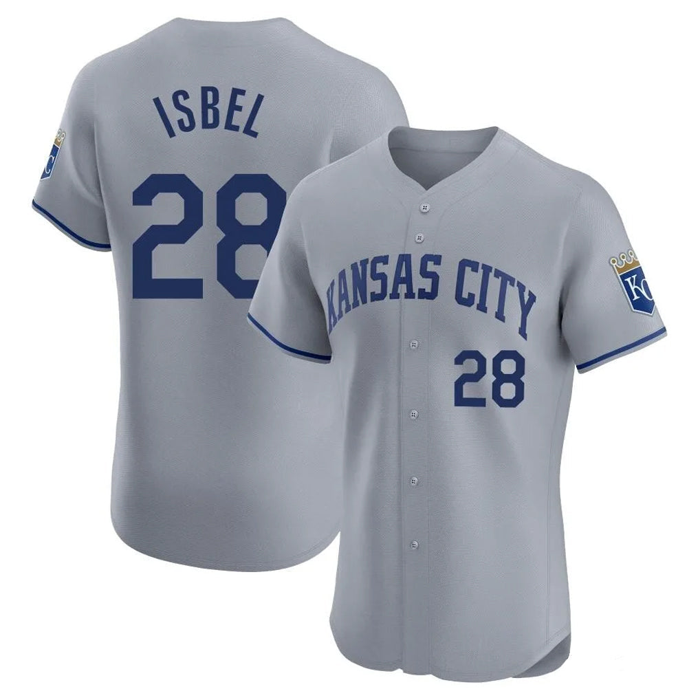 KC.Royals #28 Kyle Isbel Player Gray Limited Elite Home Gdoa Stitched Jerseys