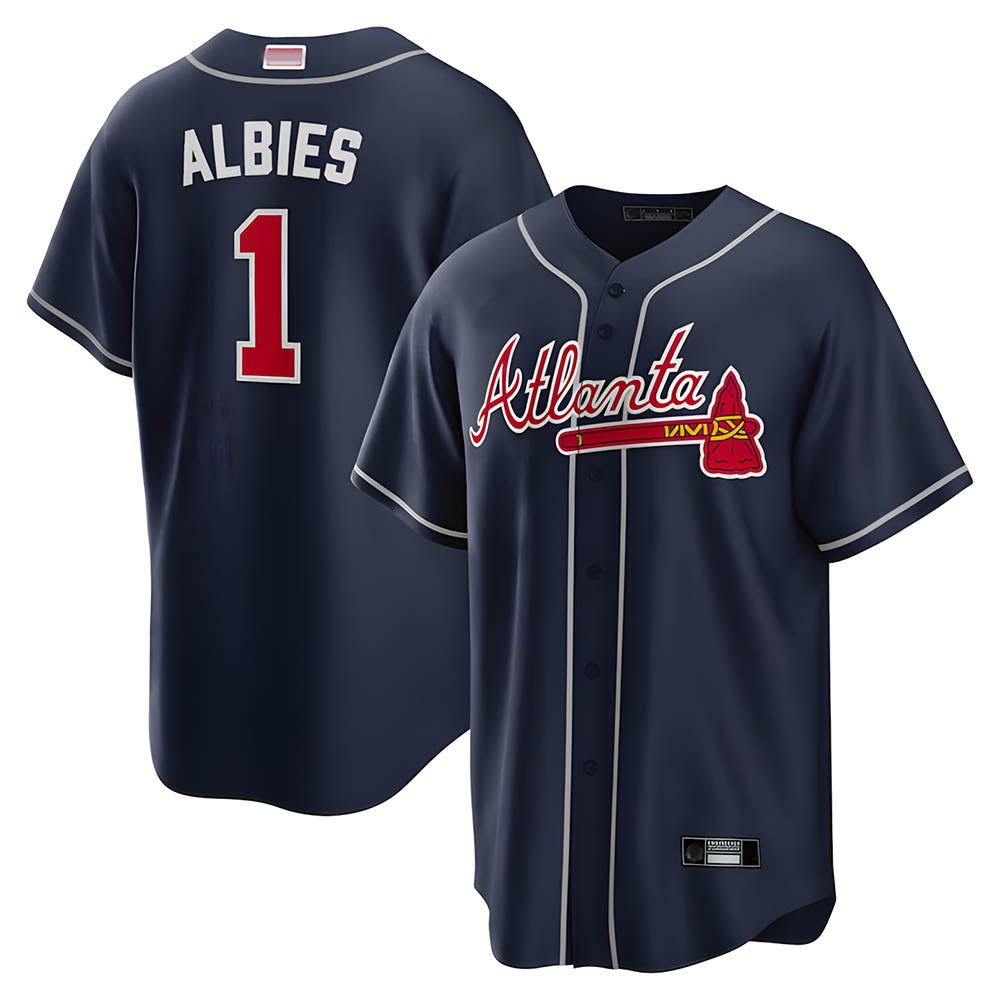 A.Braves #1 Ozzie Albies Player Navy Alternate Stitched Jerseys