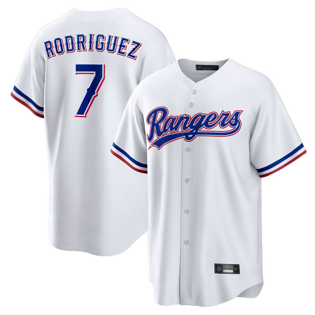 T.Rangers #7 Ivan Rodriguez Player White Home Game Stitched Jerseys