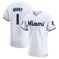 M.Marlins #1 Connor Norby Player White  Home Limited Elite Gdoa Stitched Jerseys