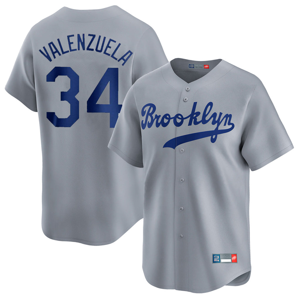 LA.Dodgers #34 Fernando Valenzuela Player Gray Game Limited Home Gdoa Stitched Jerseys