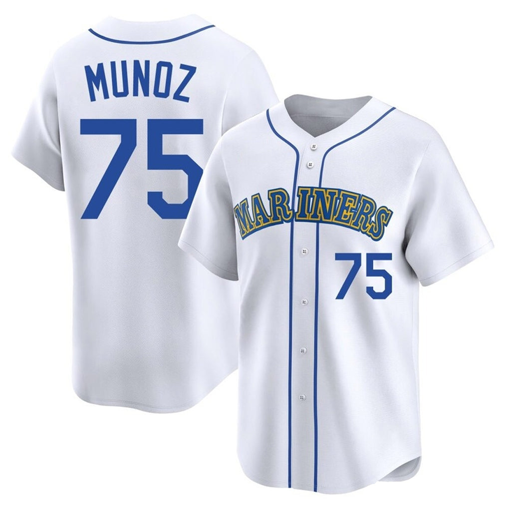 S.Mariners #75 Andres Munoz Player White Throwback Cooperstown Collection Home Limited Stitched Jerseys
