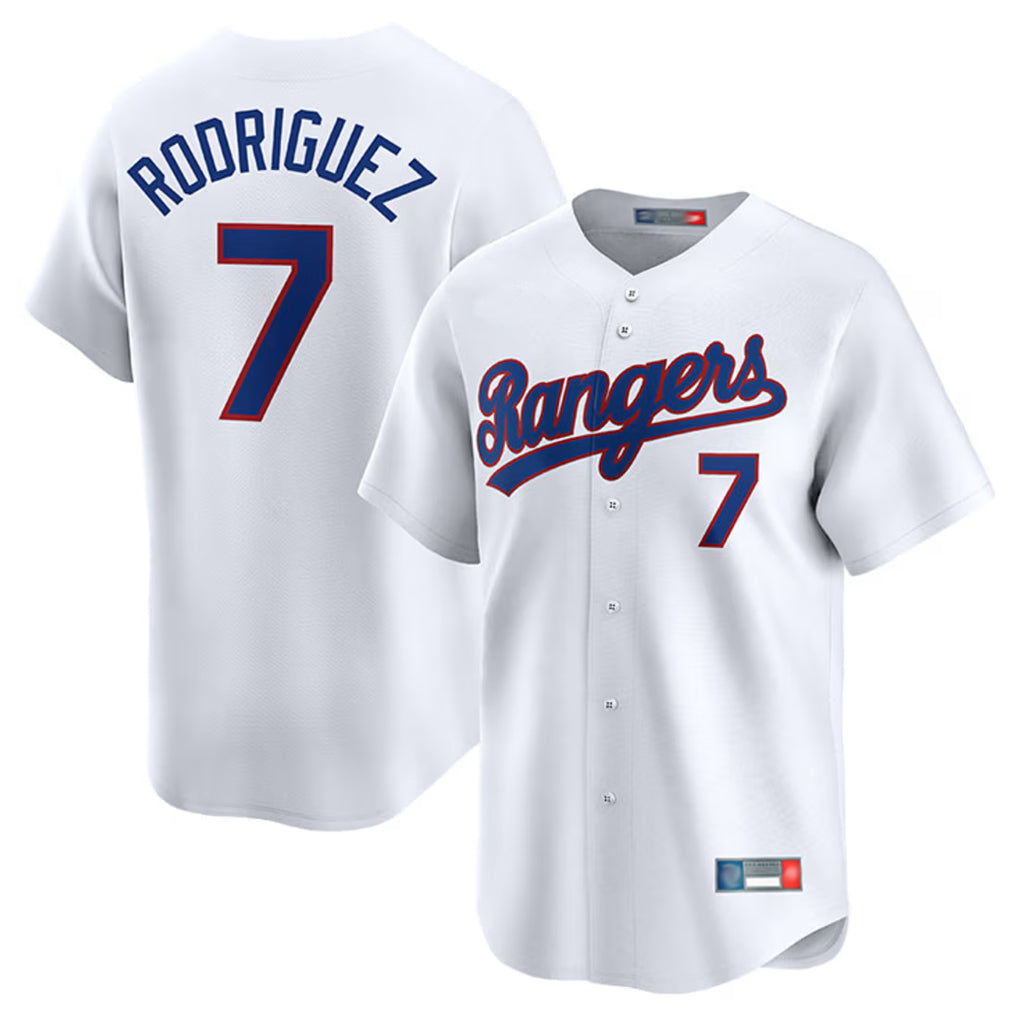 T.Rangers #7 Ivan Rodriguez Player White Home Limited Stitched Jerseys